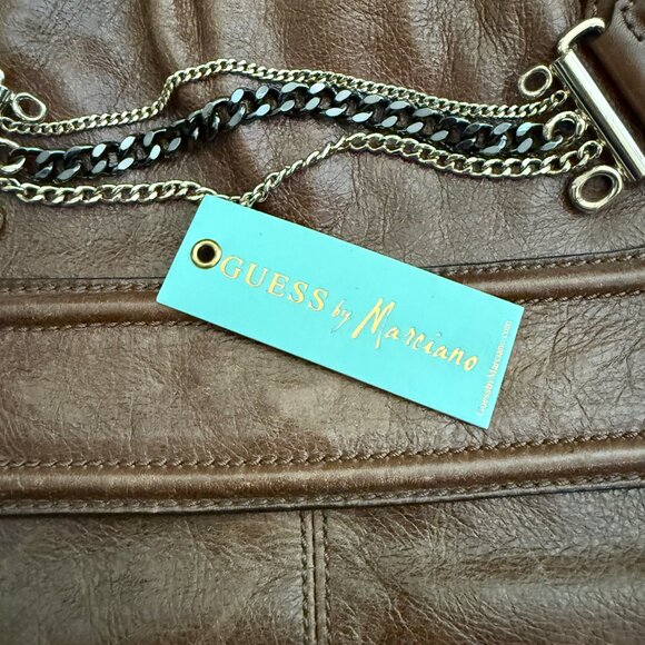 Guess Marciano Cassie Chocolate Leather Shoulder Bag with Chain Detail - Picture 2 of 13
